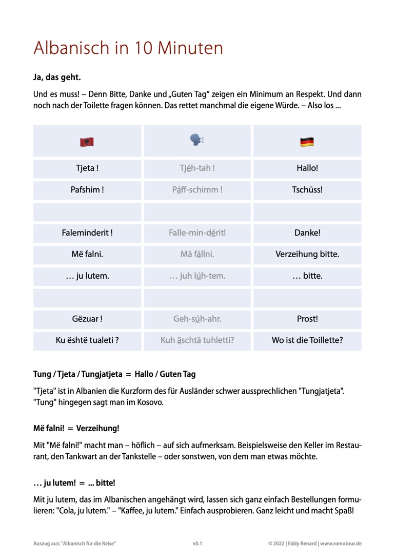 Die zehn wichtigsten Wörter und Sätze auf Albanisch (Reisewortschatz-Reisevokabeln)