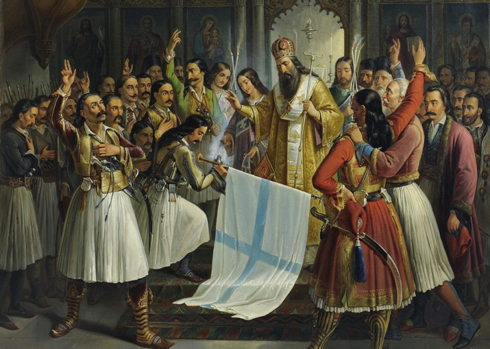 Segnung der Griechischen Revolutions-Flagge durch Bischof Germanos von Patras