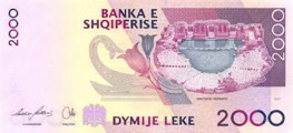2000-Lek-Banknote - Geldschein mit Butrint-Motiv  - Etappe geführte Motorradtour nach Albanien