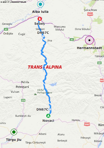 Transalpina-Landkarte (Map) - Route auf geführte Motorradtour nach Rumänien / Motorradreisen nach Rumänien