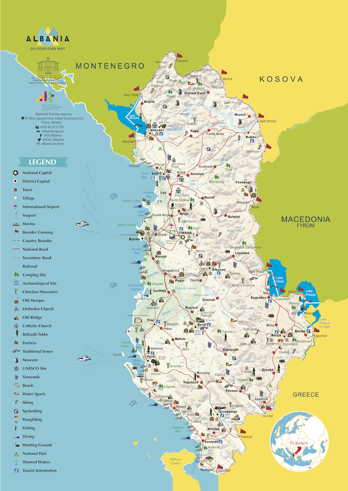Touristische Albanien-Landkarte des Albanischen Tourismusministeriums 
